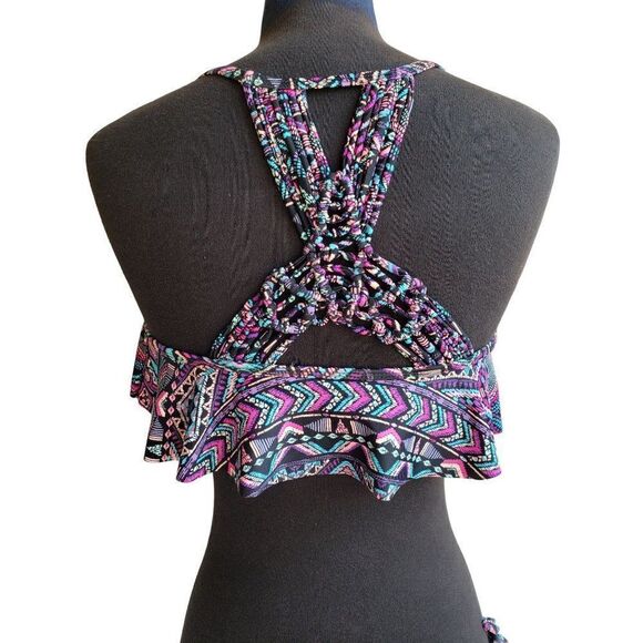 Women's Swimwear S/M Bikini Set Flutter Top Criss Cross Bathing Suit NEW - Picture 6 of 9